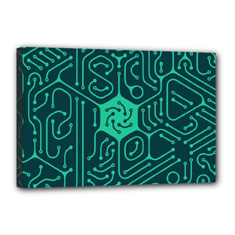 Circuit Hexagonal Geometric Pattern Background Green Canvas 18  X 12  (stretched) by Jancukart