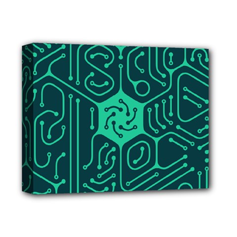 Circuit Hexagonal Geometric Pattern Background Green Deluxe Canvas 14  X 11  (stretched) by Jancukart