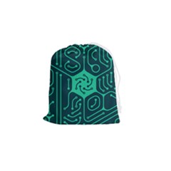 Circuit Hexagonal Geometric Pattern Background Green Drawstring Pouch (small) by Jancukart