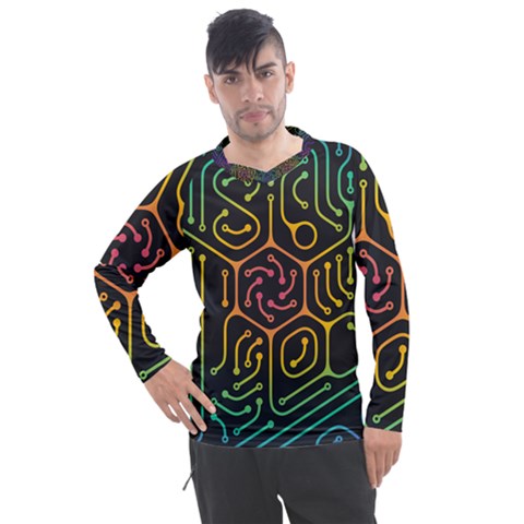 Circuit Hexagonal Geometric Pattern Background Pattern Men s Pique Long Sleeve Tee by Jancukart