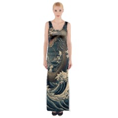 Sea Dragon Kanagawa Sea Monster Thigh Split Maxi Dress