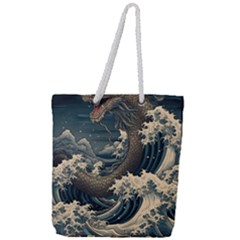 Sea Dragon Kanagawa Sea Monster Full Print Rope Handle Tote (large) by Jancukart
