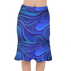 Spiral Shape Blue Abstract Short Mermaid Skirt by Jancukart