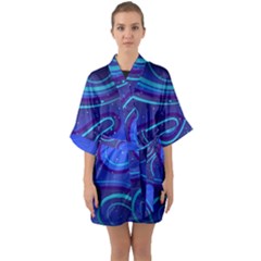 Spiral Shape Blue Abstract Half Sleeve Satin Kimono  by Jancukart