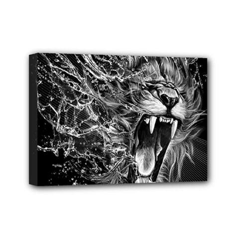 Lion Furious Abstract Desing Furious Mini Canvas 7  X 5  (stretched) by Jancukart