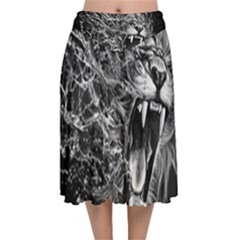 Lion Furious Abstract Desing Furious Velvet Flared Midi Skirt by Jancukart