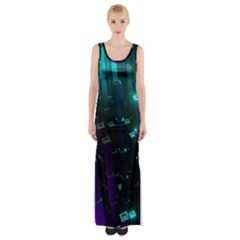 Abstract Building City 3d Thigh Split Maxi Dress