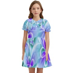 Abstract Flowers Flower Abstract Kids  Bow Tie Puff Sleeve Dress