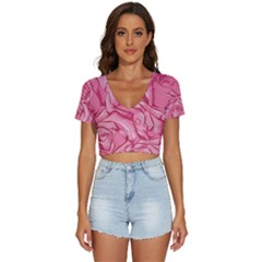 Pink Roses Pattern Floral Patterns V-neck Crop Top by Jancukart