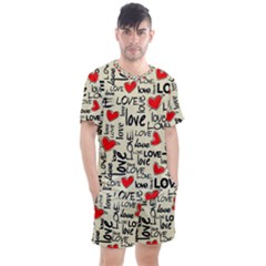 Love Abstract Background Textures Creative Grunge Men s Mesh Tee And Shorts Set