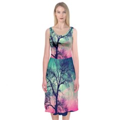 Tree Abstract Field Galaxy Night Nature Midi Sleeveless Dress by Jancukart