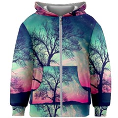 Tree Abstract Field Galaxy Night Nature Kids  Zipper Hoodie Without Drawstring by Jancukart