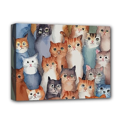Cats Watercolor Pet Animal Mammal Deluxe Canvas 16  X 12  (stretched)  by Jancukart