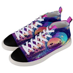 Retro Wave Ocean Men s Mid-top Canvas Sneakers by Semog4