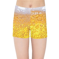 Texture Pattern Macro Glass Of Beer Foam White Yellow Bubble Kids  Sports Shorts by Semog4