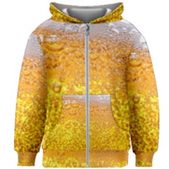 Texture Pattern Macro Glass Of Beer Foam White Yellow Bubble Kids  Zipper Hoodie Without Drawstring by Semog4