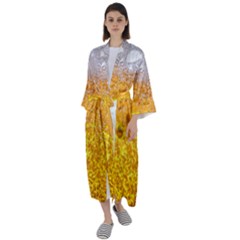 Texture Pattern Macro Glass Of Beer Foam White Yellow Bubble Maxi Satin Kimono by Semog4