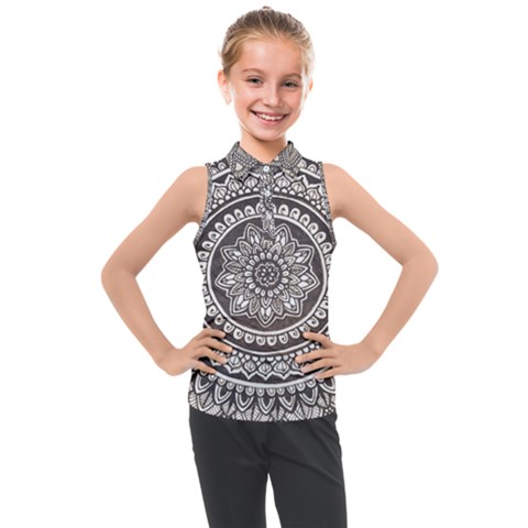 Mandala Circles Drawing Pattern Kids  Sleeveless Polo Tee by Semog4