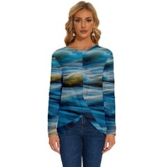 Waves Abstract Waves Abstract Long Sleeve Crew Neck Pullover Top by Semog4