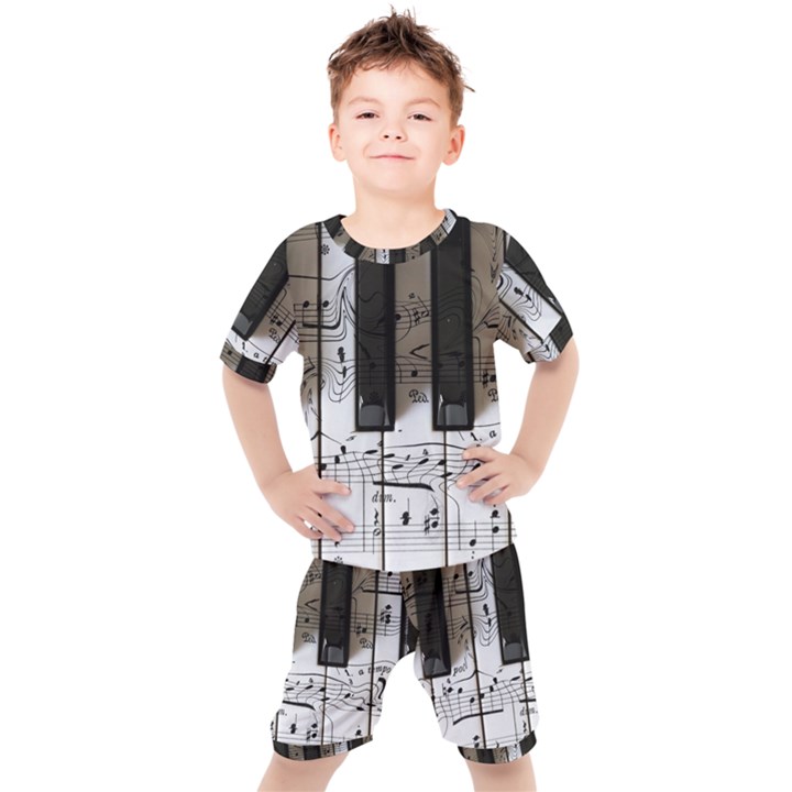 Music Piano Instrument Sheet Kids  Tee and Shorts Set