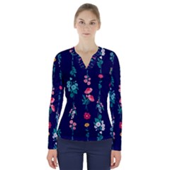 Flowers Pattern Bouquets Colorful V-neck Long Sleeve Top by Semog4