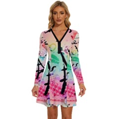 From Paris Abstract Art Pattern Long Sleeve Deep V Mini Dress  by Semog4