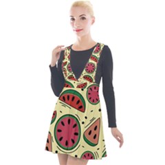 Watermelon Pattern Slices Fruit Plunge Pinafore Velour Dress by Semog4