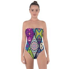 Ethnic Pattern Abstract Tie Back One Piece Swimsuit