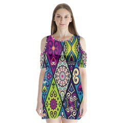 Ethnic Pattern Abstract Shoulder Cutout Velvet One Piece