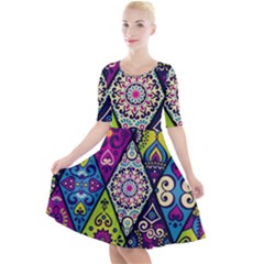 Ethnic Pattern Abstract Quarter Sleeve A-Line Dress