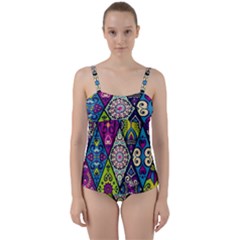 Ethnic Pattern Abstract Twist Front Tankini Set