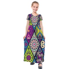 Ethnic Pattern Abstract Kids  Short Sleeve Maxi Dress