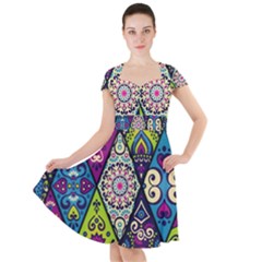 Ethnic Pattern Abstract Cap Sleeve Midi Dress