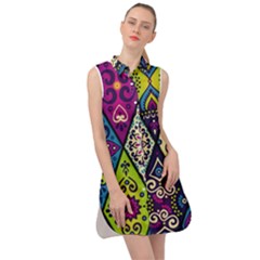 Ethnic Pattern Abstract Sleeveless Shirt Dress