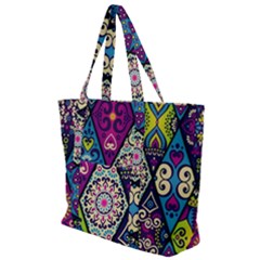 Ethnic Pattern Abstract Zip Up Canvas Bag