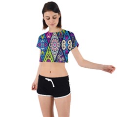 Ethnic Pattern Abstract Tie Back Short Sleeve Crop Tee