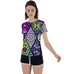 Ethnic Pattern Abstract Back Circle Cutout Sports Tee
