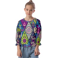 Ethnic Pattern Abstract Kids  Cuff Sleeve Top