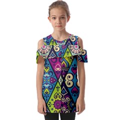 Ethnic Pattern Abstract Fold Over Open Sleeve Top