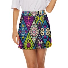 Ethnic Pattern Abstract Mini Front Wrap Skirt