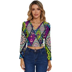 Ethnic Pattern Abstract Long Sleeve V-Neck Top