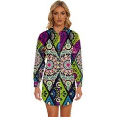 Ethnic Pattern Abstract Womens Long Sleeve Shirt Dress