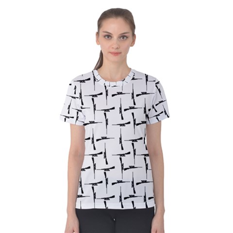 Precision Pursuit: Hunting Motif Black And White Pattern Women s Cotton Tee by dflcprintsclothing