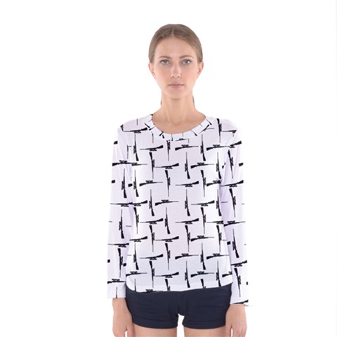 Precision Pursuit: Hunting Motif Black And White Pattern Women s Long Sleeve Tee by dflcprintsclothing