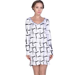 Precision Pursuit: Hunting Motif Black And White Pattern Long Sleeve Nightdress by dflcprintsclothing