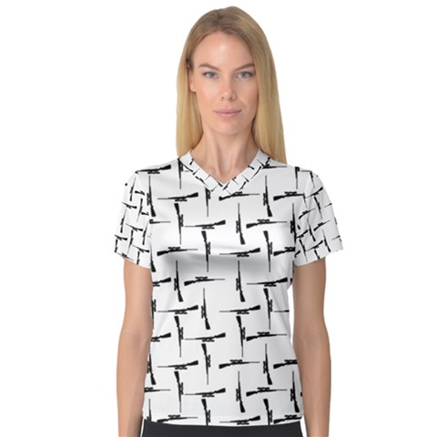 Precision Pursuit: Hunting Motif Black And White Pattern V-neck Sport Mesh Tee by dflcprintsclothing