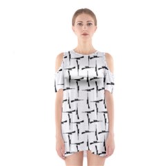 Precision Pursuit: Hunting Motif Black And White Pattern Shoulder Cutout One Piece Dress by dflcprintsclothing