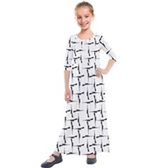 Precision Pursuit: Hunting Motif Black And White Pattern Kids  Quarter Sleeve Maxi Dress by dflcprintsclothing