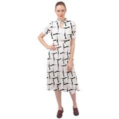 Precision Pursuit: Hunting Motif Black And White Pattern Keyhole Neckline Chiffon Dress by dflcprintsclothing