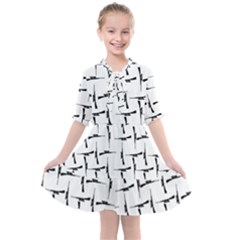 Precision Pursuit: Hunting Motif Black And White Pattern Kids  All Frills Chiffon Dress by dflcprintsclothing